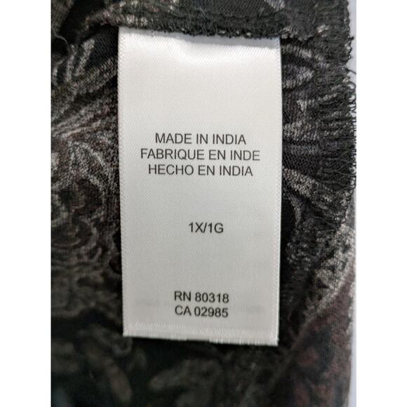 Lucky Brand Floral Top Women 1X Black Split V Neck 3/4 Sleeve Relax Fit Boho NWT - Picture 9 of 14